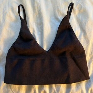 Free People Ribbed V-Neck Bralette / Cropped Tank – Black – Size S
